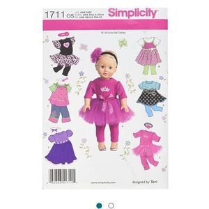 Simplicity 1711 18-Inch Doll Clothes Sewing Pattern, Size OS (One Size) NEW